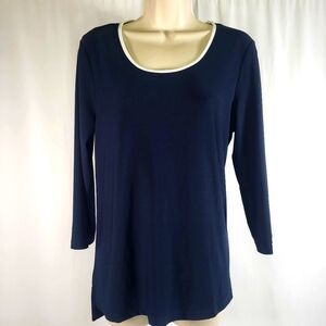 Anne Klein Navy Blue Tunic Top Women’s Medium Long Sleeve Scoop Neck Blouse